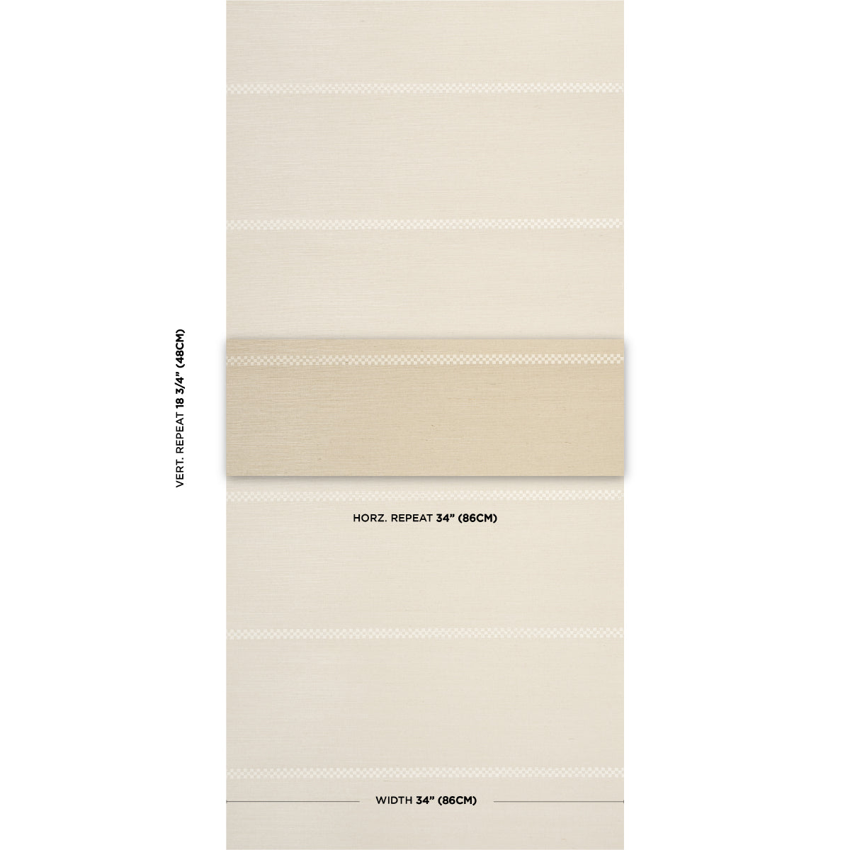 Beige sisal wallcovering swatch with subtle cream horizontal stripes; textured woven wallcovering.