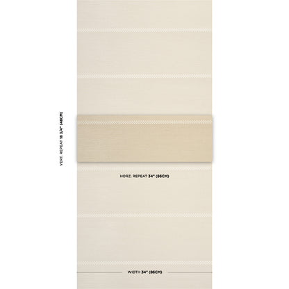 Beige sisal wallcovering swatch with subtle cream horizontal stripes; textured woven wallcovering.