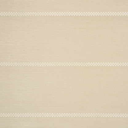 Cream textured woven wallcovering with subtle horizontal white checkered stripes; sisal birch pattern.