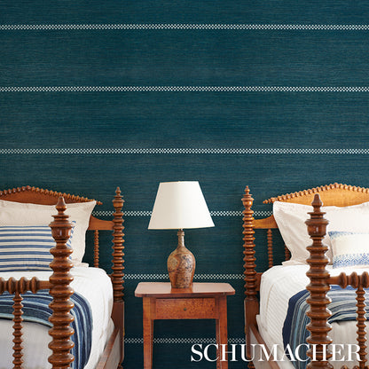 SCHUMACHER  TEXTURED & WOVEN WALLCOVERINGS CHECKERED STRIPE SISAL   PEACOCK   - 5016752