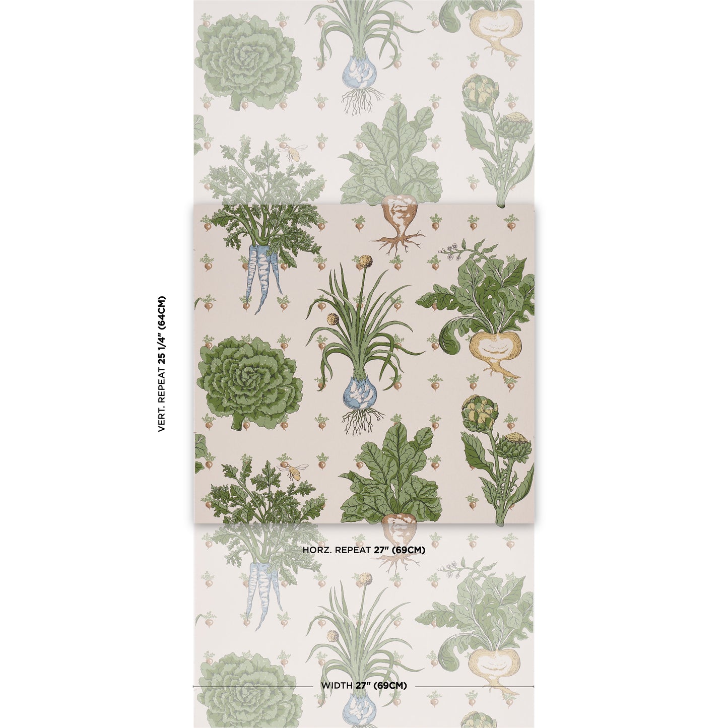 Beige botanical wallpaper with green succulents and leafy plants in a repeating motif; two vertical panels.