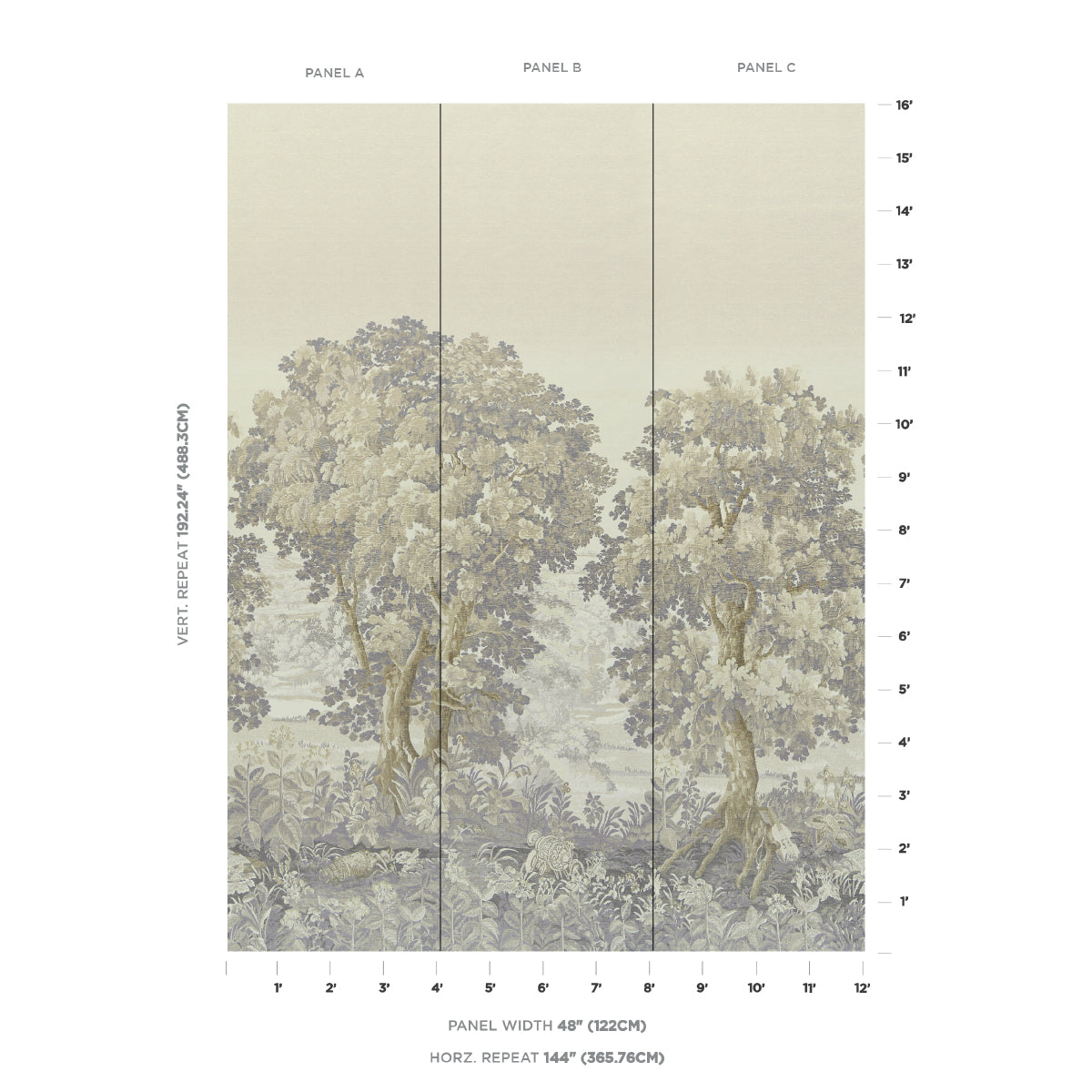 Three-panel canvas print wall art featuring a neutral beige forest scene with trees; ideal for living room decor.