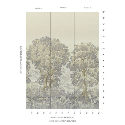 Three-panel canvas print wall art featuring a neutral beige forest scene with trees; ideal for living room decor.