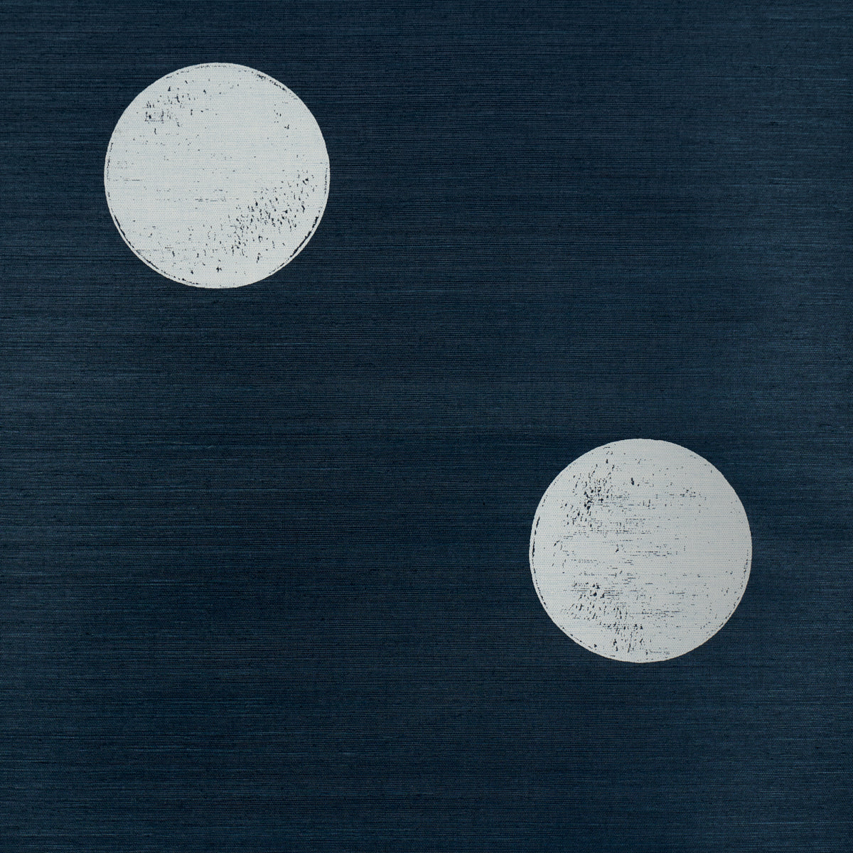 Navy textured fabric with two pale gray circular shapes in a minimalist abstract design.