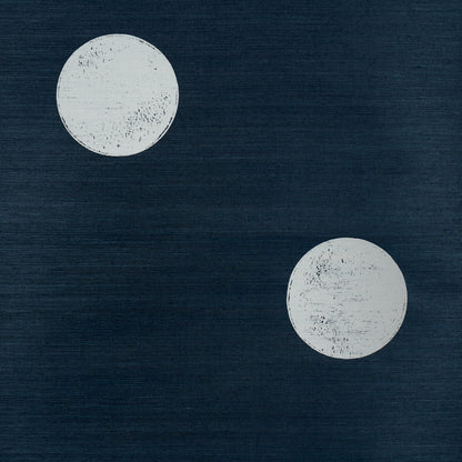 Navy textured fabric with two pale gray circular shapes in a minimalist abstract design.