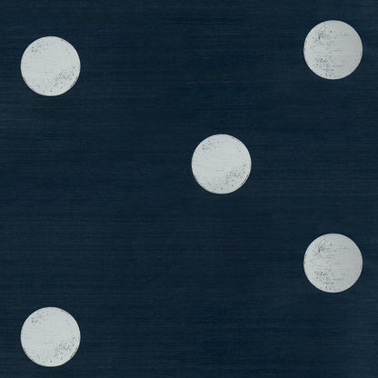 Minimalist abstract wall art: five distressed light-gray circles on a navy blue textured background.