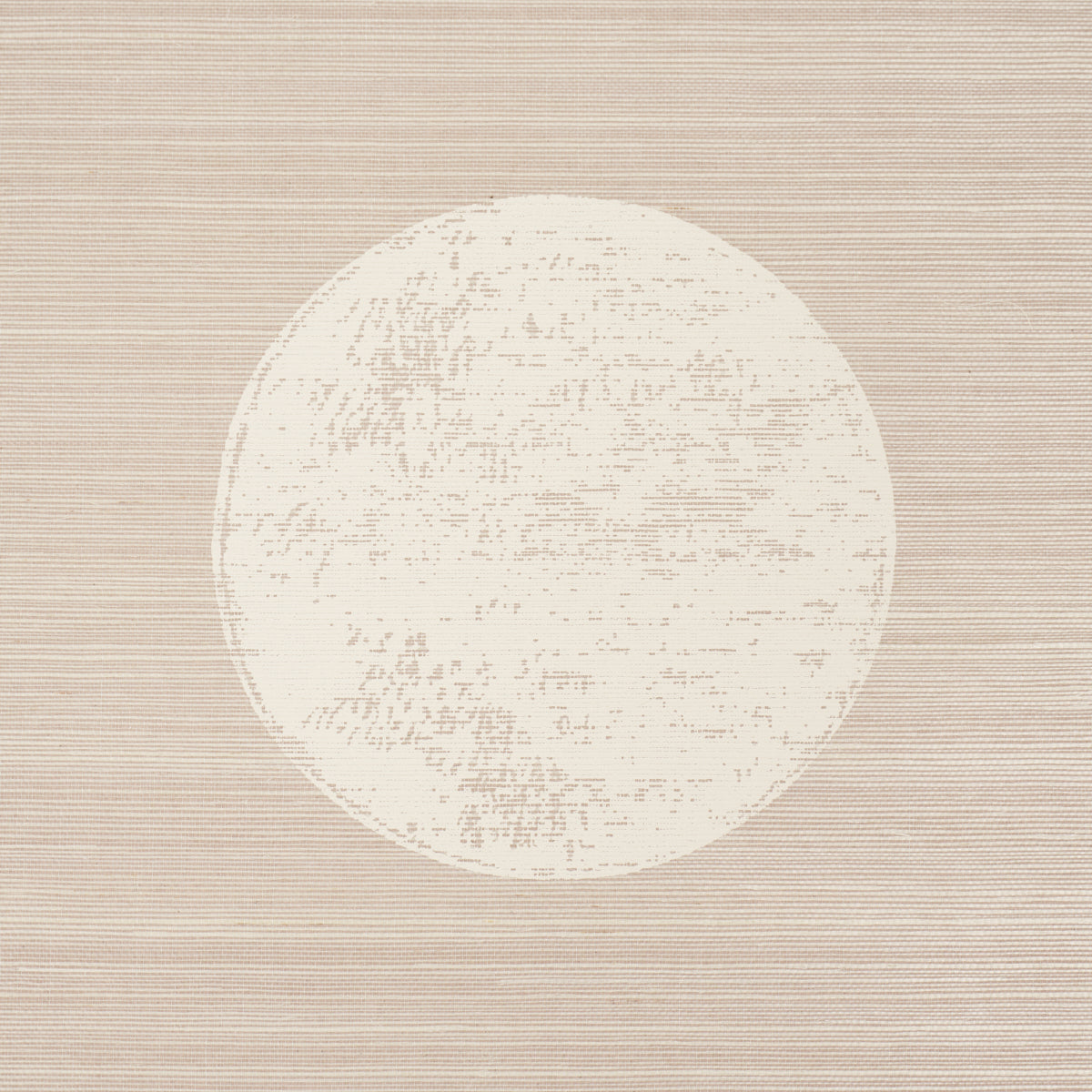 Neutral beige rug with a large cream distressed circle design in the center.