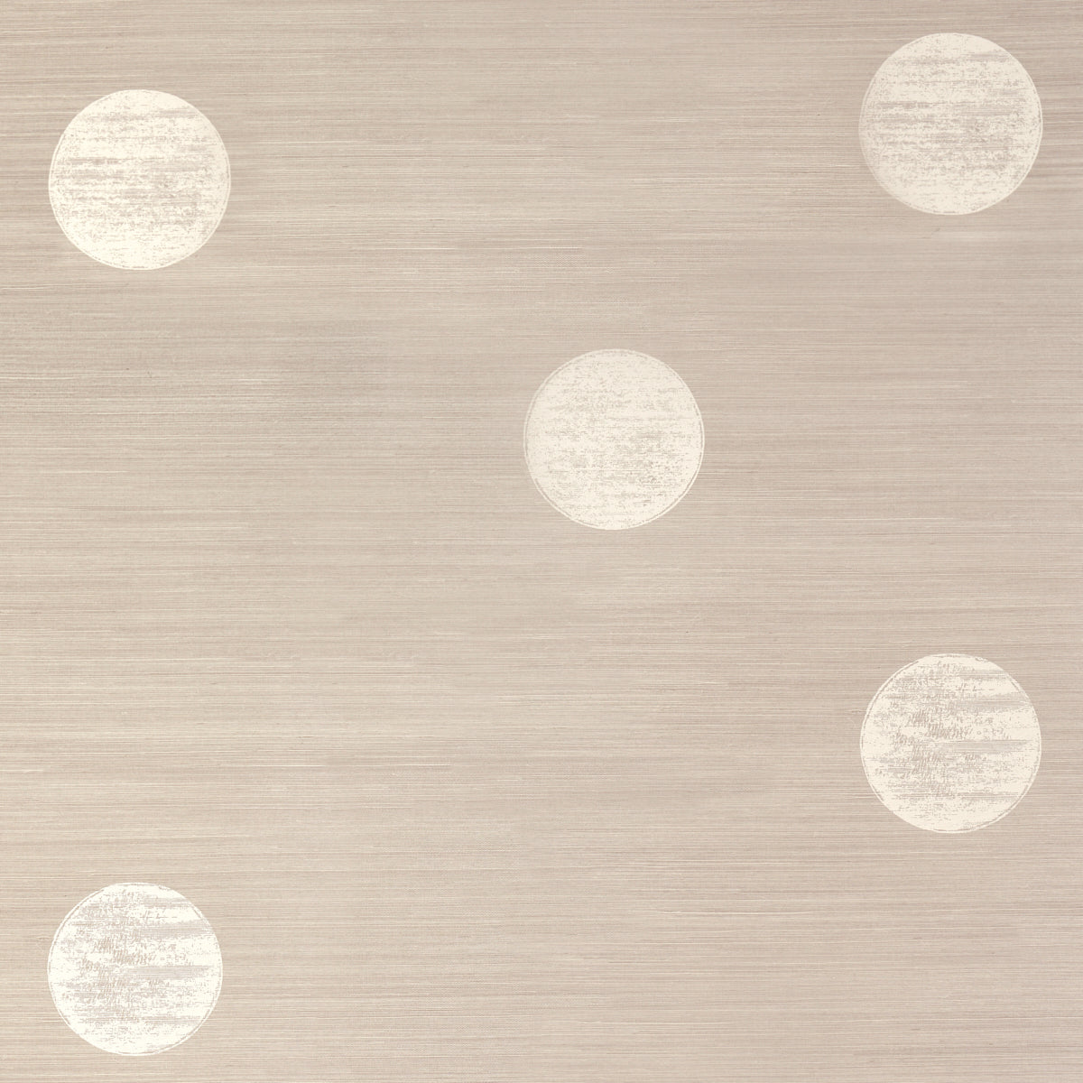 Beige brushed wallpaper with scattered white polka dots.