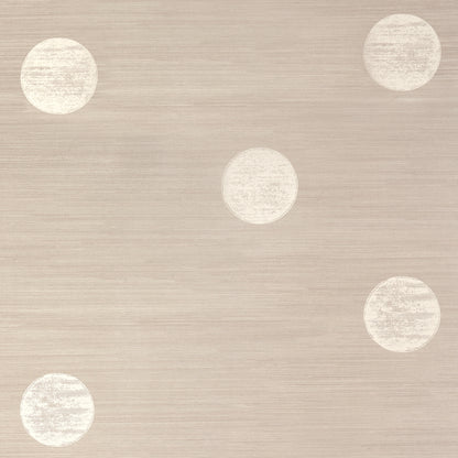 Beige brushed wallpaper with scattered white polka dots.