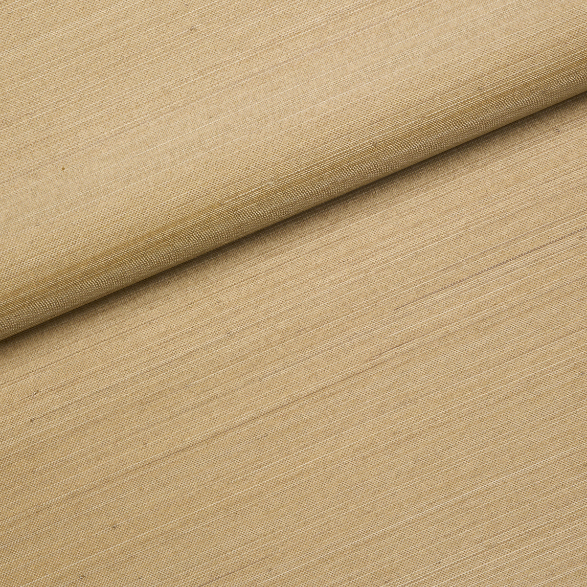 Beige woven fabric roll with subtle linear texture and natural linen-like look.