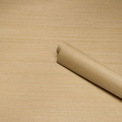 Beige kraft paper roll on light wood surface, diagonally placed for packaging or craft wrapping.