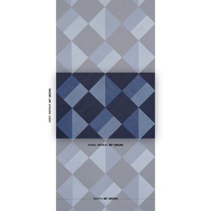 Diamond-pattern scarf in gray and blue tones with light and dark diamonds arranged in a geometric quilt.