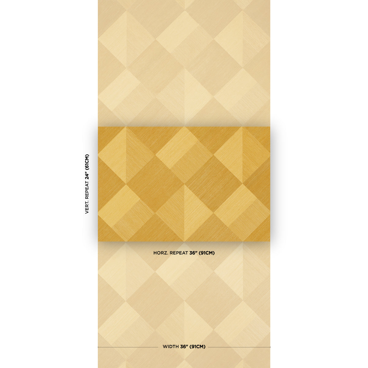 Beige and gold geometric diamond wallpaper swatch with a repeating diamond tile pattern and subtle texture.