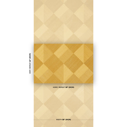 Beige and gold geometric diamond wallpaper swatch with a repeating diamond tile pattern and subtle texture.