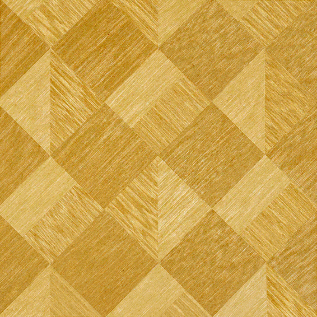 Golden-yellow diamond-tiled geometric wallpaper pattern in alternating light and dark tones.