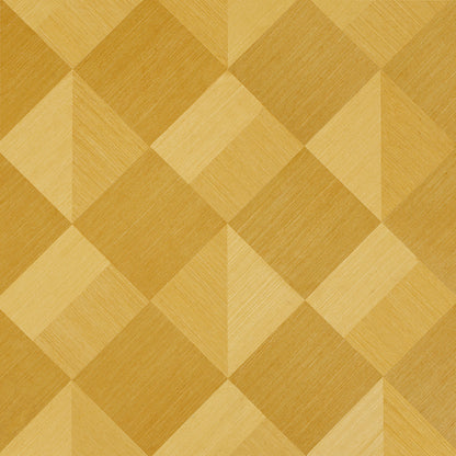 Golden-yellow diamond-tiled geometric wallpaper pattern in alternating light and dark tones.