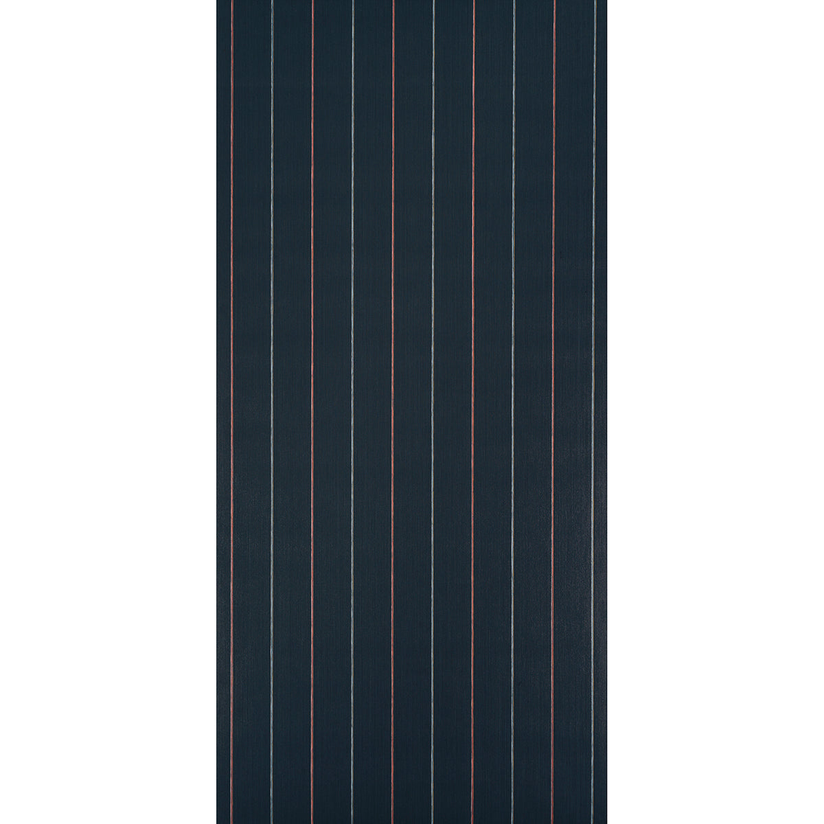 Navy blue vertical striped panel with thin white and pink lines; modern fabric/wallcovering swatch.