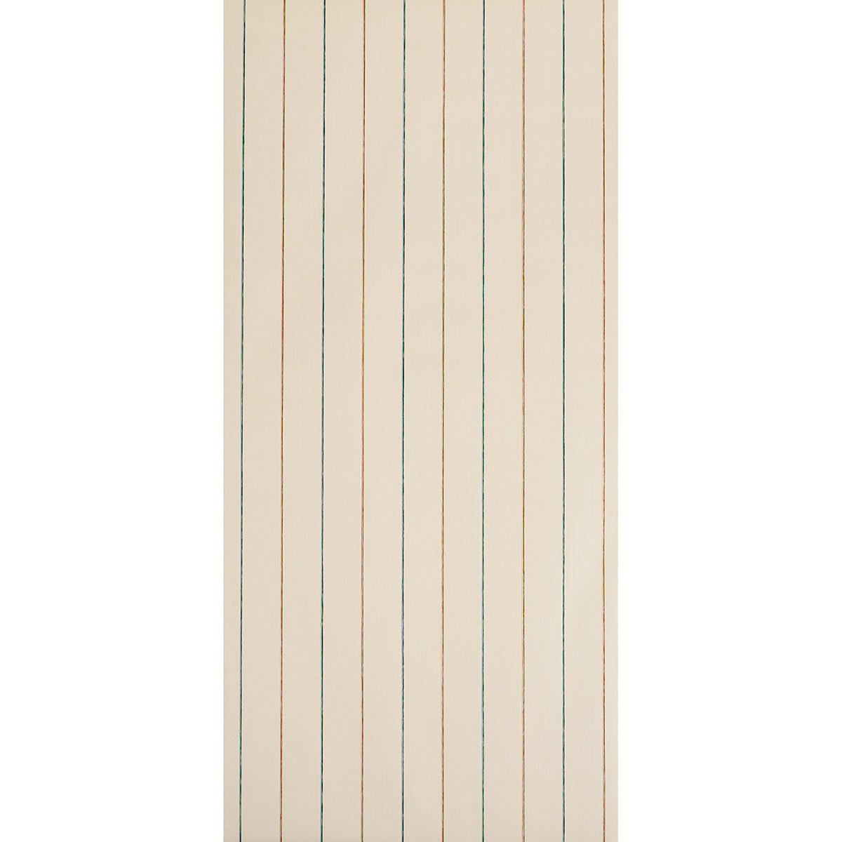 Beige wallpaper with thin vertical blue & brown stripes, subtle retro pattern for walls.