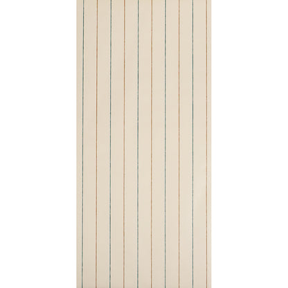 Beige wallpaper with thin vertical blue & brown stripes, subtle retro pattern for walls.