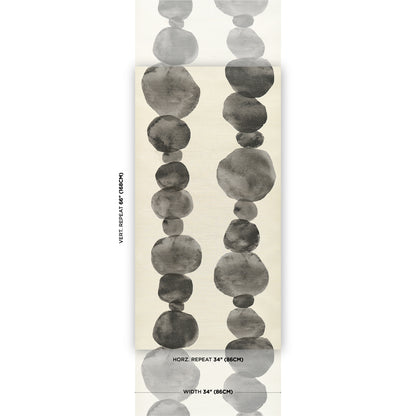 Cream fabric with two vertical gray watercolor bead chains; monochrome textile pattern for scarf or decor.
