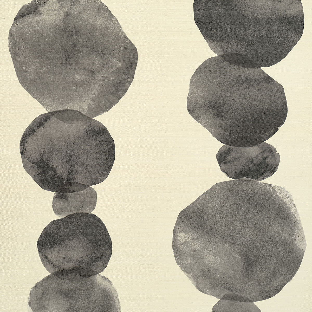 Minimalist abstract wallpaper pattern with pebble-like circles forming two vertical columns on an off-black background.