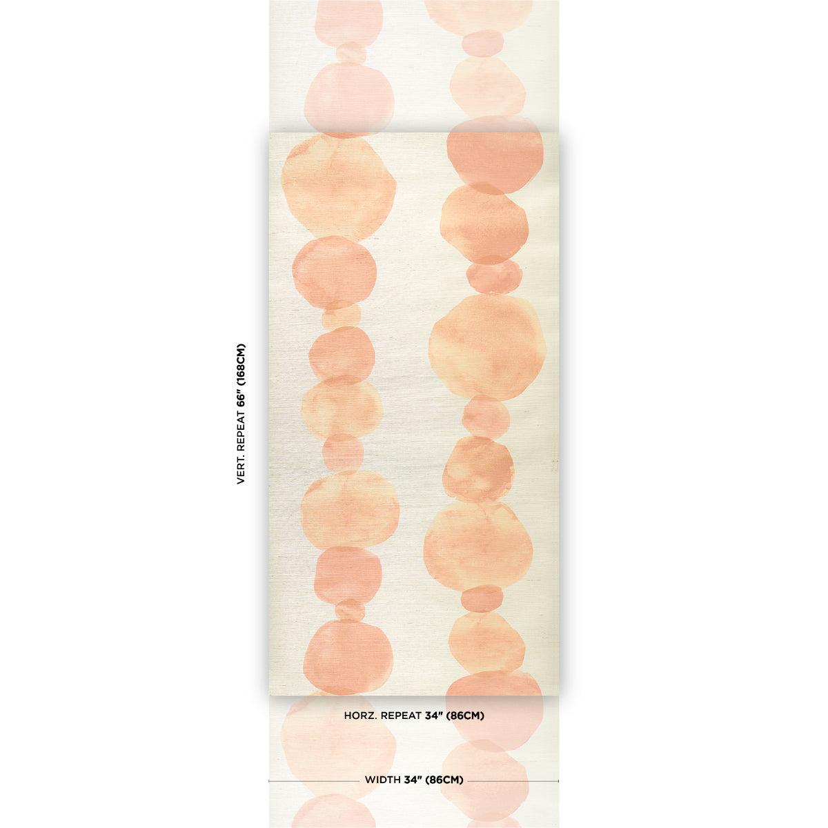 Cream fabric with vertical peach watercolor circles; soft dot motif, ideal scarf or home decor textile