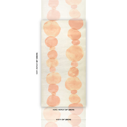 Cream fabric with vertical peach watercolor circles; soft dot motif, ideal scarf or home decor textile