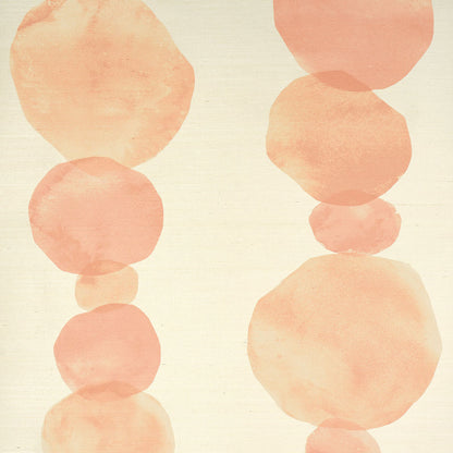 Watercolor peach circle beads forming two vertical strands on cream background; wallpaper pattern