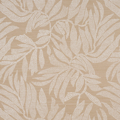 Beige sisal rug with palm mosaic pattern, textured woven surface.