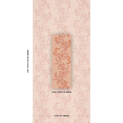 Peach rectangular card with orange floral vine motif, displayed on a peach floral-patterned backdrop.