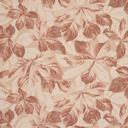 Beige fabric pattern with warm brown and peach palm-leaf botanical print for upholstery or wallpaper.