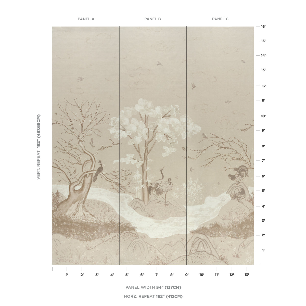 SCHUMACHER  COLETTE COSENTINO BIRDSONG 3 PANEL SET   IVORY   - 5017111