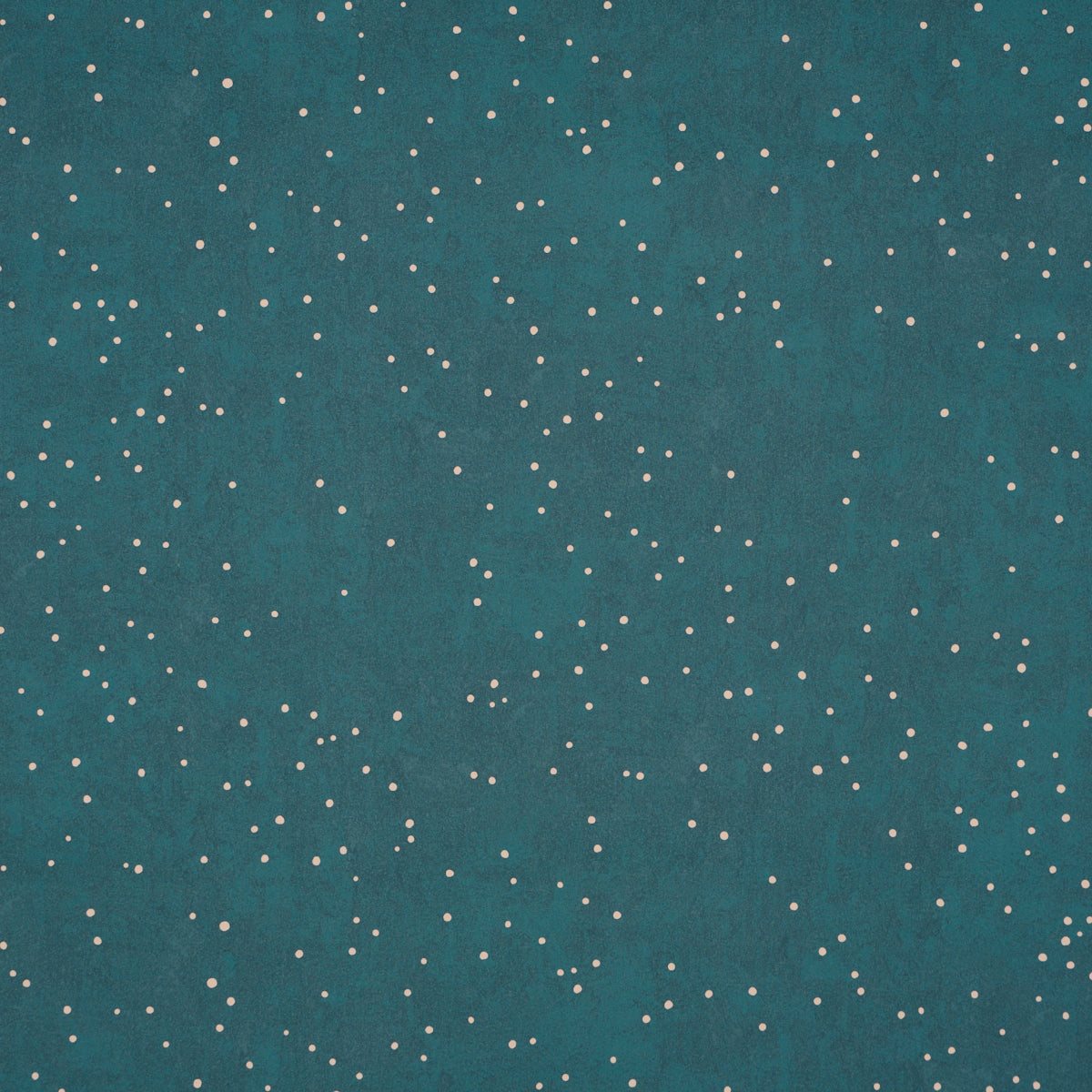 Teal fabric with random white speckles, starry pattern; lightweight textile suitable for clothing or crafts.