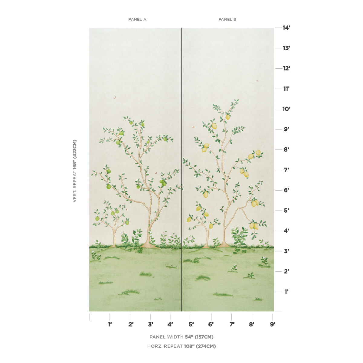 SCHUMACHER  BOTANICAL GARDEN CITRUS BLOSSOM 2 PANEL SET   CREAM   - 5017160