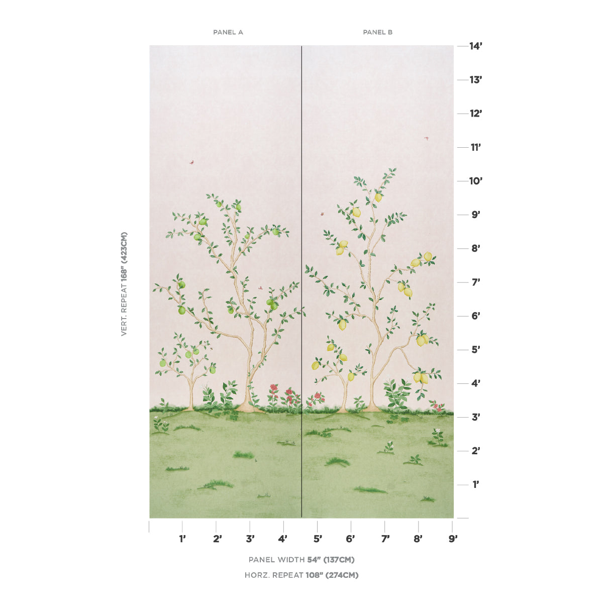 SCHUMACHER  BOTANICAL GARDEN CITRUS BLOSSOM 2 PANEL SET   BLUSH   - 5017161