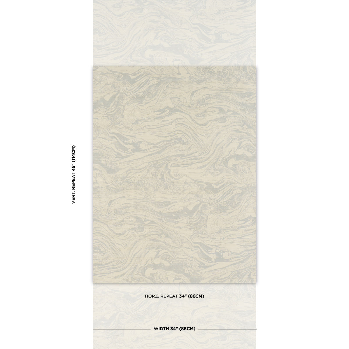 Beige wallpaper sheet with a subtle sisal-textured pattern and soft gray accents; 34" width and 34" horizontal repeat