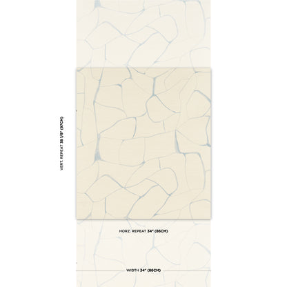 Cream wallcovering with irregular pale blue-gray stone mosaic pattern, soft grout lines.