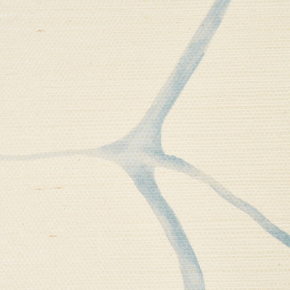 Abstract pale blue branch-like lines meeting at a junction on a cream canvas.