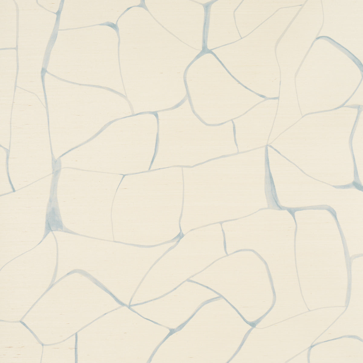Cream mosaic of irregular stone tiles with pale blue grout lines.