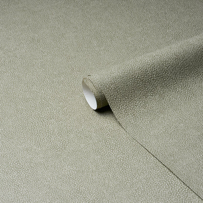 Olive shagreen vinyl with a textured pebble-grain surface, rolled sheet for upholstery or decor.