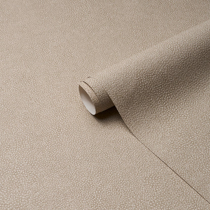 Beige stone-textured vinyl sheet with shagreen pattern, curved to reveal white backing.