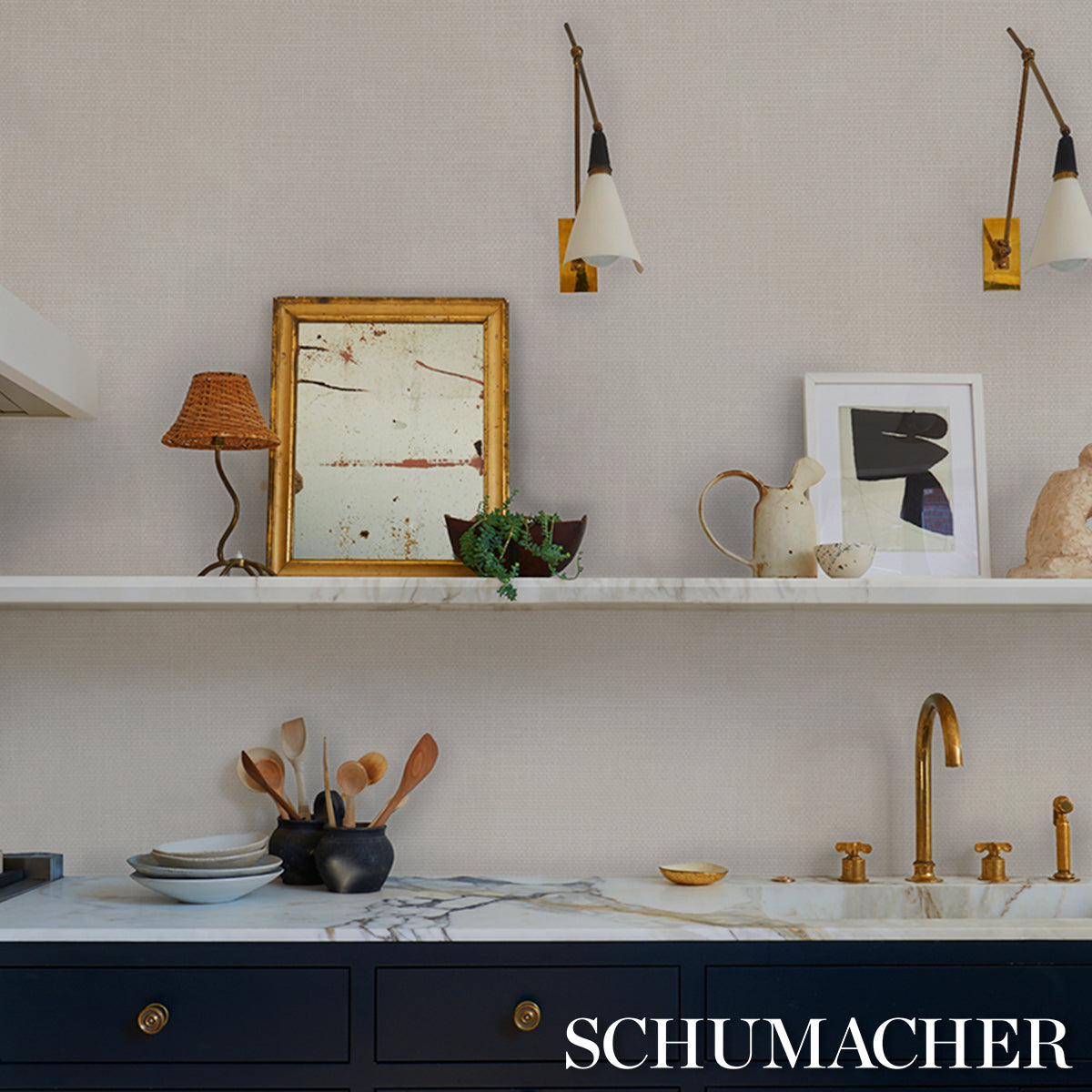 SCHUMACHER  SCHUMACHER UTILITY LINEN GESSO VINYL   OAT   - 5017281