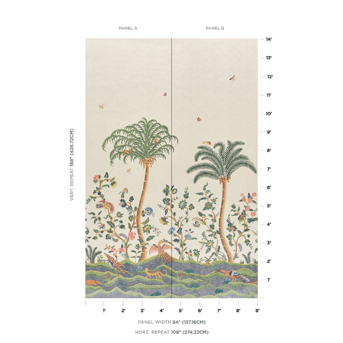 SCHUMACHER  WILLIAMSBURG SPOTSWOOD CREWEL 2 PANEL SET   MULTI   - 5017320