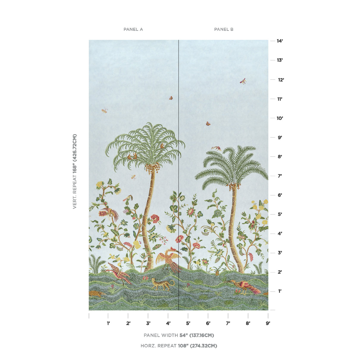 SCHUMACHER  WILLIAMSBURG SPOTSWOOD CREWEL 2 PANEL SET   SKY   - 5017322