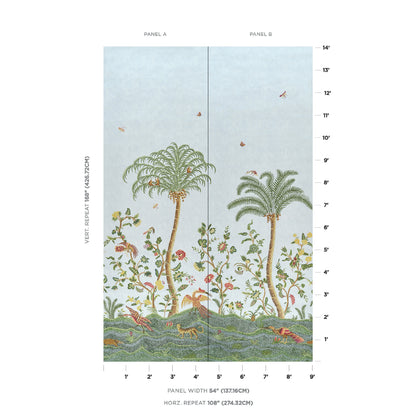 SCHUMACHER  WILLIAMSBURG SPOTSWOOD CREWEL 2 PANEL SET   SKY   - 5017322