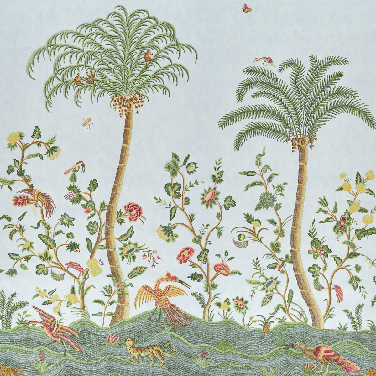 SCHUMACHER  WILLIAMSBURG SPOTSWOOD CREWEL 2 PANEL SET   SKY   - 5017322