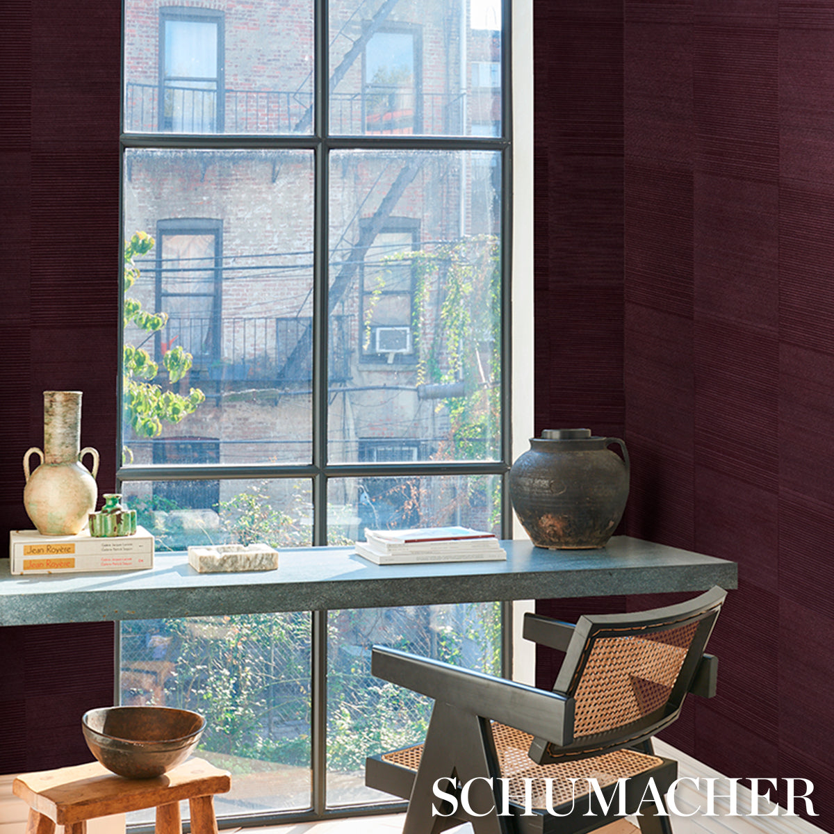 SCHUMACHER  PATTERSON FLYNN QUINTON OFFSET RIB WALLCOVERING   Oxblood   - 5017411