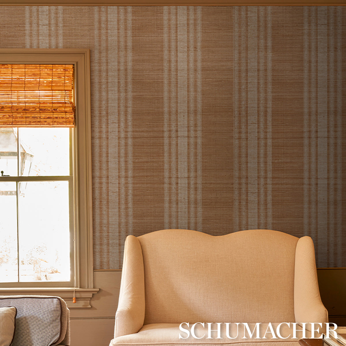SCHUMACHER  PATTERSON FLYNN CASSIA SILK STRIPE WALLCOVERING   Neutral   - 5017450