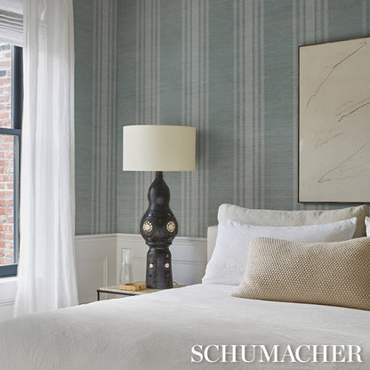 SCHUMACHER  PATTERSON FLYNN CASSIA SILK STRIPE WALLCOVERING   Sky   - 5017452