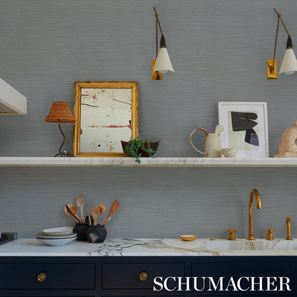 Vinyl wallcovering with a subtle Abaca fine-weave texture in haze.